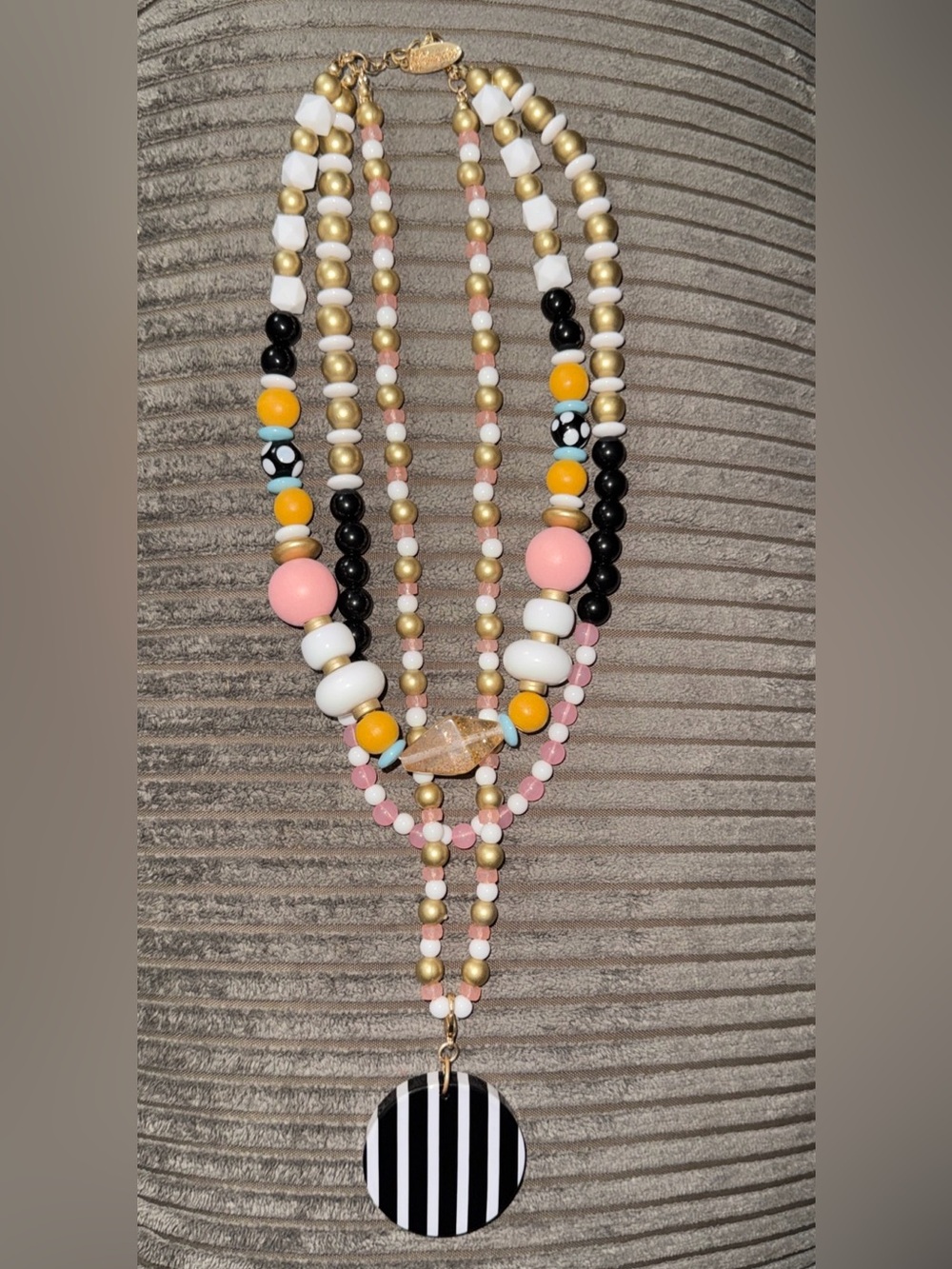 Plunder Multistrand Beaded Necklace - Pink, White, Gold & Black